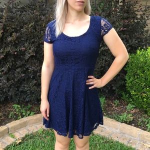 Lace criss-cross back mini dress